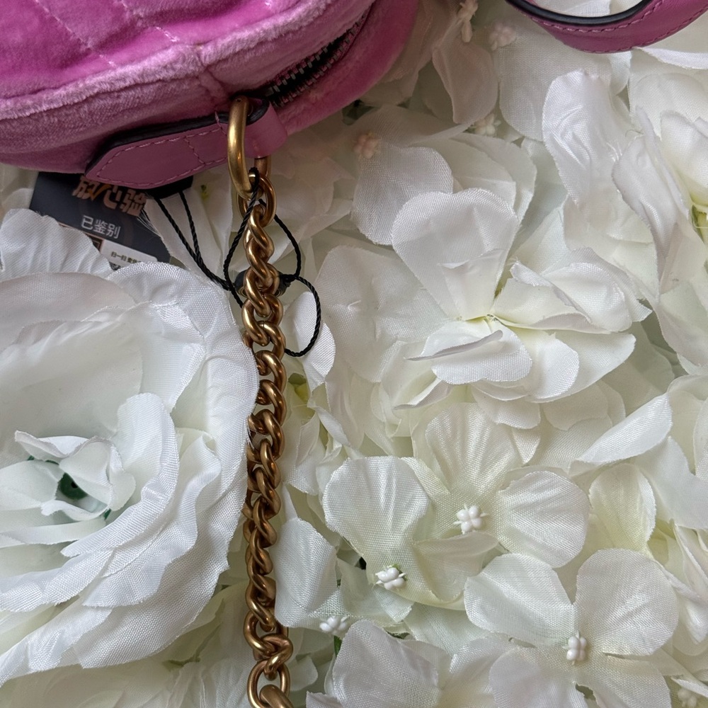 Gucci GG Pink Marmont Matelasse Velvet Crossbody Bag Rhinestones- Authentic - Picture 13 of 16